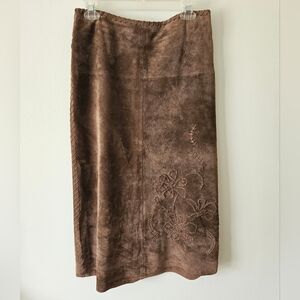 Wallis brown embroidered suede skirt